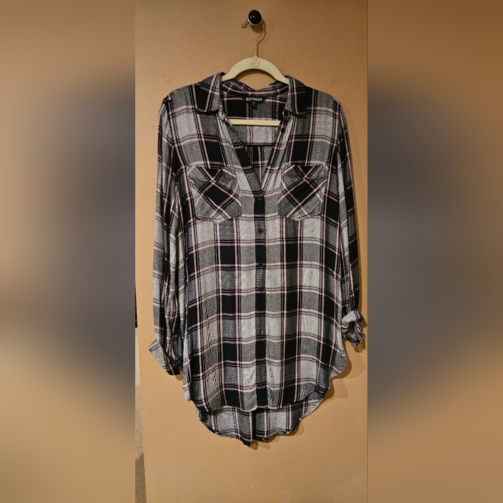 Express Black and White Long Striped Shirt